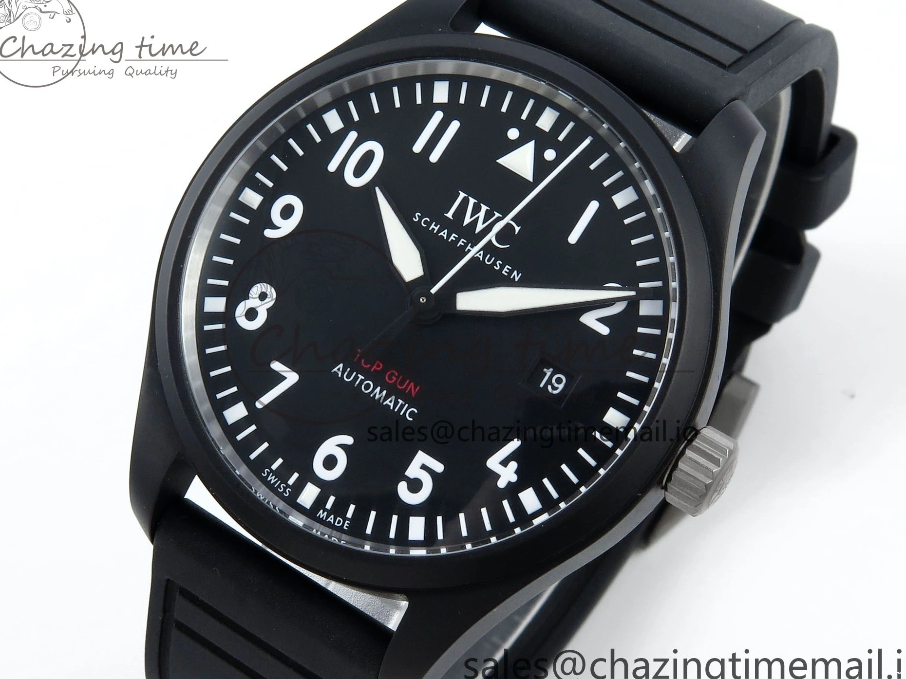 MIROTIME 0317 Pilot Top Gun IW326901 M+F 1:1 Best Edition Black Dial on Black Rubber Strap A SportInspired 6999